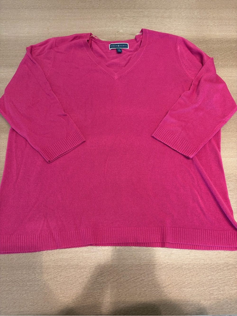 Karen Scott Bright Pink V-Neck Sweater